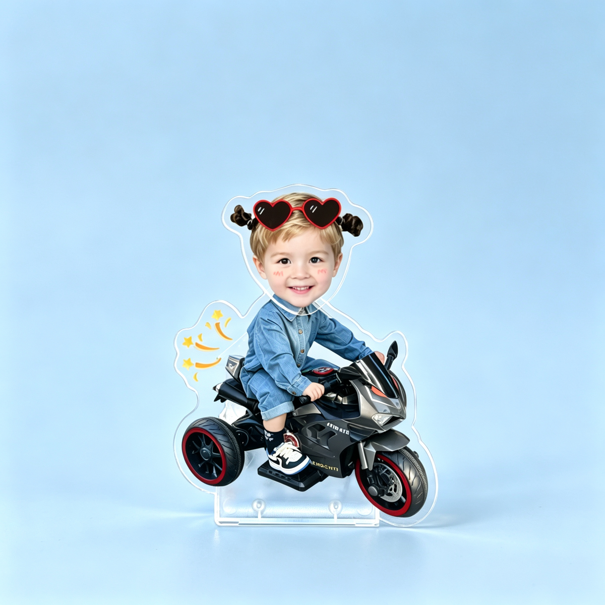 Jet Ride Custom Photo Wobble Figure — personalized acrylic standee made from your photo, kid flying a white jet