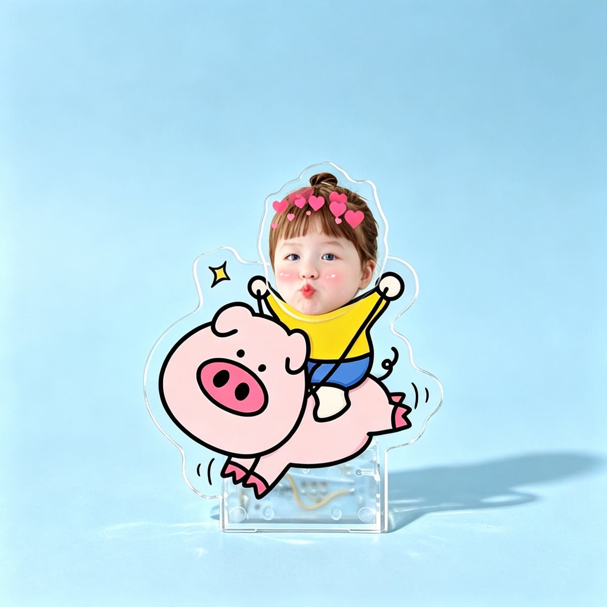Piggy Ride Custom Photo Wobble Figure — personalized acrylic standee made from your photo, girl riding a pink piggy