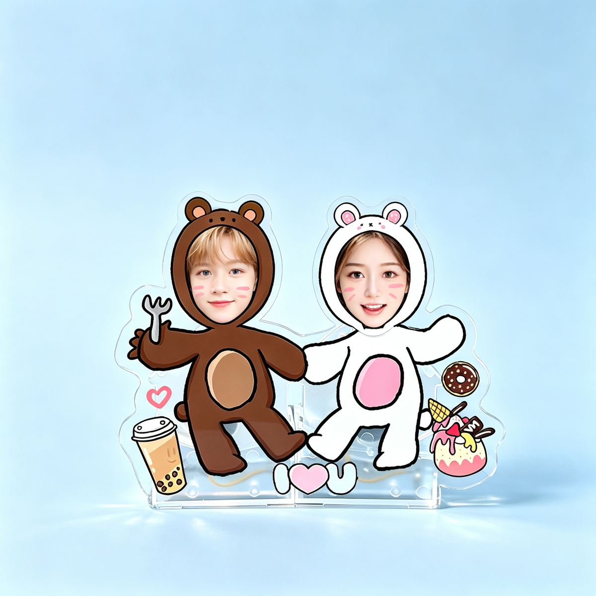 Snack Couple Custom Photo Wobble Figure — personalized acrylic standee made from your photo, couple in bear and bunny