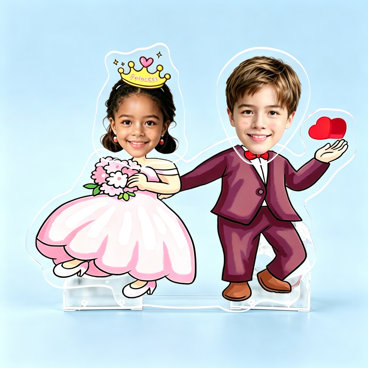 Wedding Duo Custom Photo Wobble Figure — personalized acrylic standee made from your photo, little bride in pink dress and