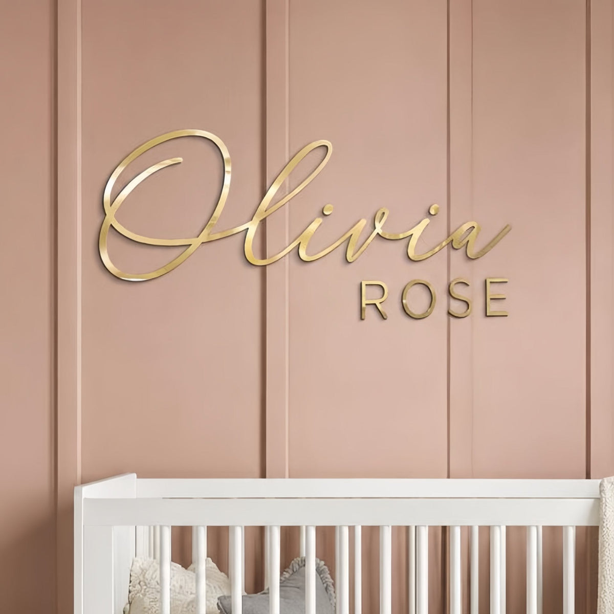 Personalized baby name sign in pink acrylic for nursery wall decor