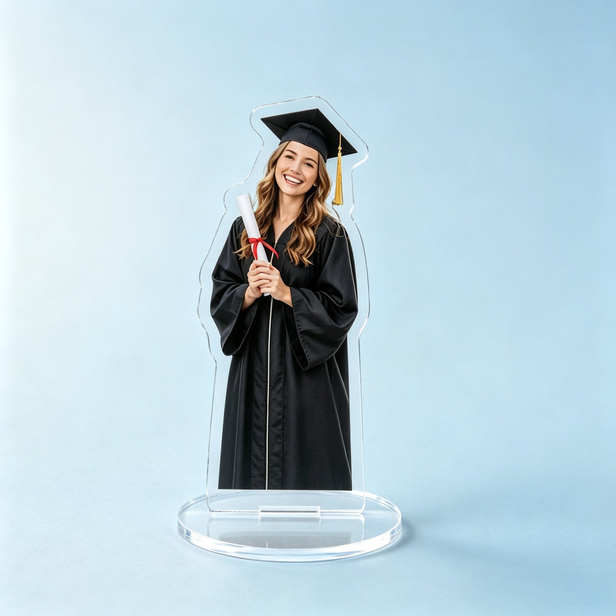 Custom photo acrylic standee of a graduate, personalized graduation gift photo stand