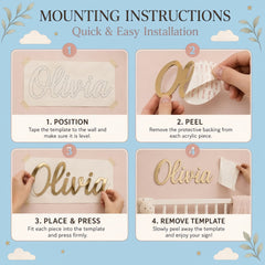 Acrylic name sign mounting template and peel and stick installation guide