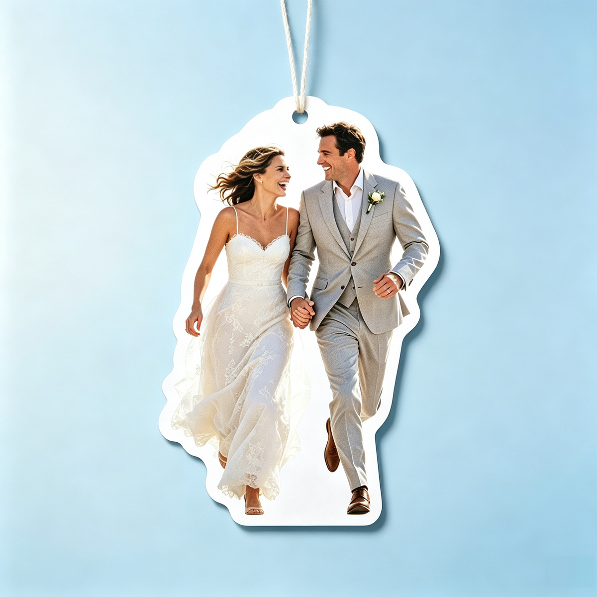 Custom photo air freshener with couple photo — entire body crop shape, double-sided printed scented paper