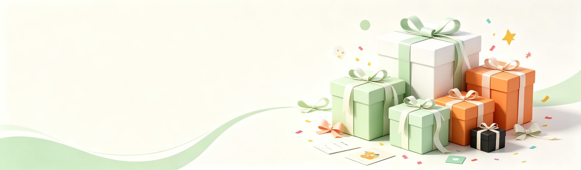 Stacked gift boxes with mint and orange ribbons — animeholo limited time sale
