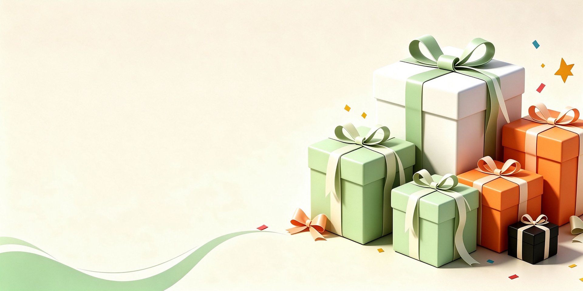 Stacked gift boxes with mint and orange ribbons — animeholo limited time sale