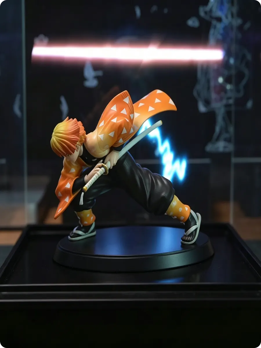 hologram fan projecting blue snowflake anime effect behind samurai figure with katana