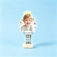 Baby Face Custom Photo Spring Bobblehead — personalized acrylic spring figure made from your photo, baby face with a crown