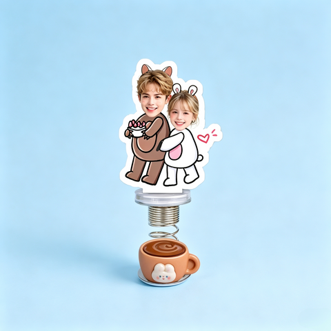 Bear Hug Couple Custom Photo Spring Bobblehead — personalized acrylic spring figure made from your photo, couple hugging in