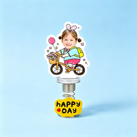 Birthday Bike Custom Photo Spring Bobblehead — personalized acrylic spring figure made from your photo, girl on a bicycle