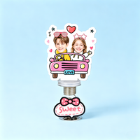 Car Date Couple Custom Photo Spring Bobblehead — personalized acrylic spring figure made from your photo, couple in a pink
