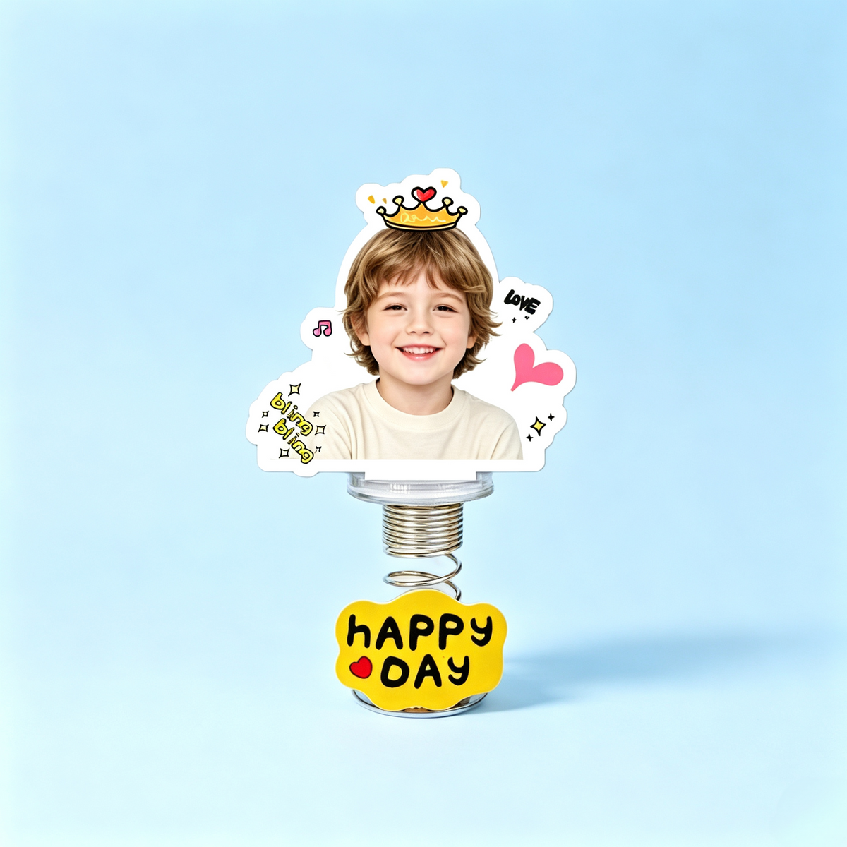 Crown Girl Custom Photo Spring Bobblehead — personalized acrylic spring figure made from your photo, girl with a crown and