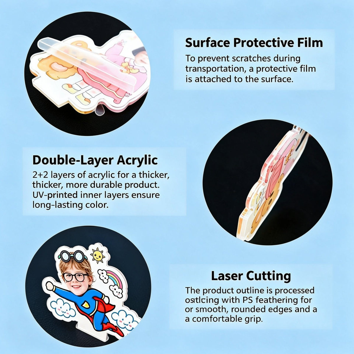 Four key features of the custom photo spring bobblehead - surface protective film that prevents scratches during