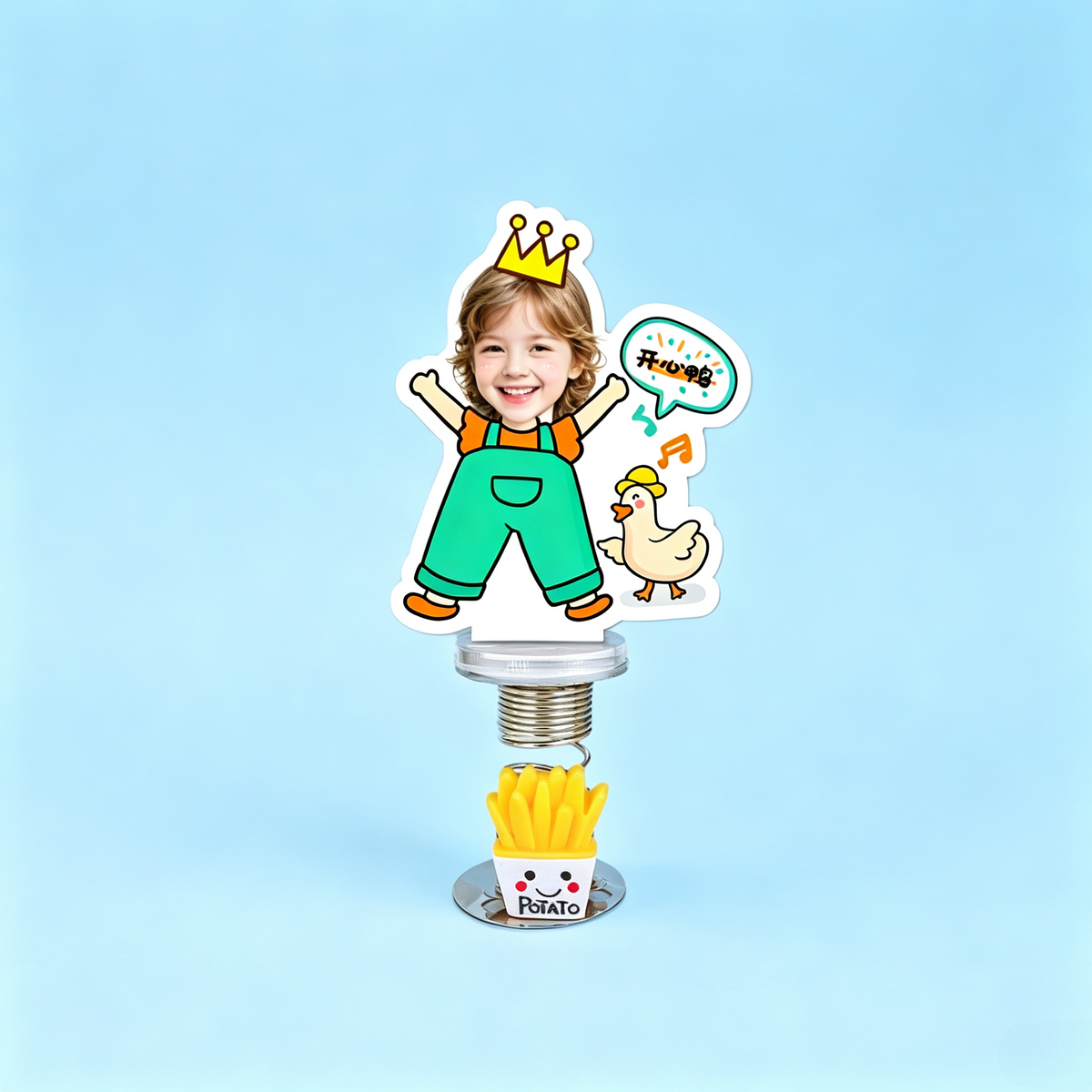 Happy Jumper Custom Photo Spring Bobblehead — personalized acrylic spring figure made from your photo, boy jumping happily