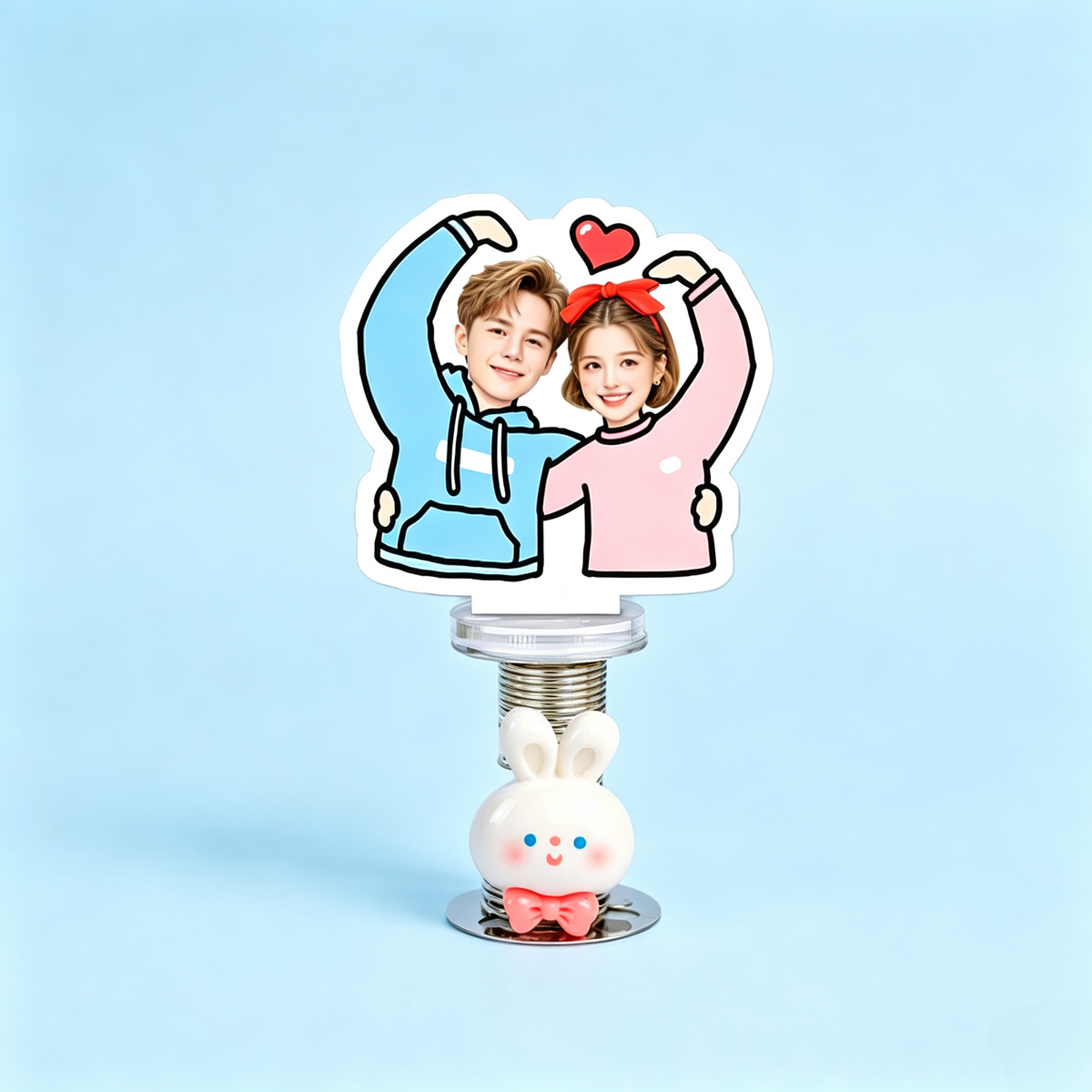 Heart Hands Couple Custom Photo Spring Bobblehead — personalized acrylic spring figure made from your photo, couple making
