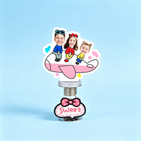 Pink Plane Family Custom Photo Spring Bobblehead — personalized acrylic spring figure made from your photo, family of four