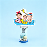 Pool Family II Custom Photo Spring Bobblehead — personalized acrylic spring figure made from your photo, family of three