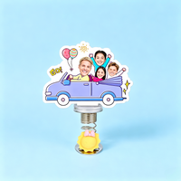 Purple Car Family II Custom Photo Spring Bobblehead — personalized acrylic spring figure made from your photo, family of