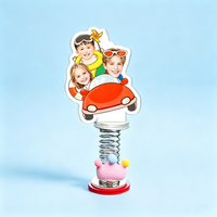 Red Car Family Custom Photo Spring Bobblehead — personalized acrylic spring figure made from your photo, family of four in a