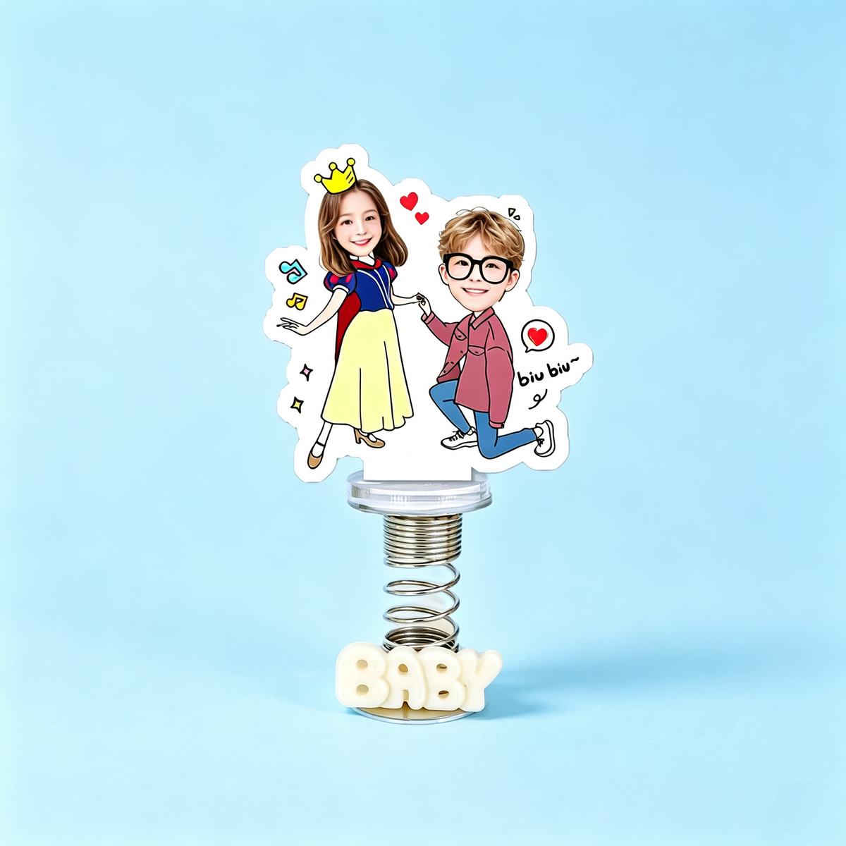 Royal Couple Custom Photo Spring Bobblehead — personalized acrylic spring figure made from your photo, princess and prince