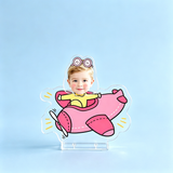 Airplane II Custom Photo Wobble Figure — personalized acrylic standee made from your photo, boy flying a pink cartoon
