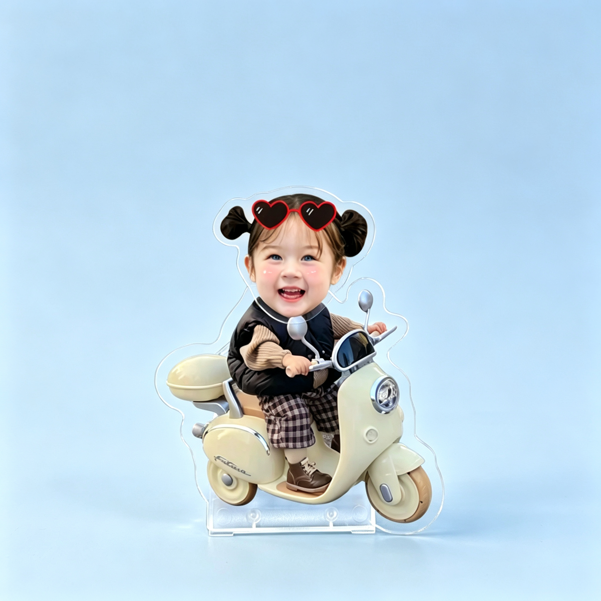 Baby Hero Custom Photo Wobble Figure — personalized acrylic standee made from your photo, super baby flying with a bee friend