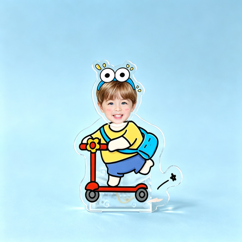 Bike Ride Custom Photo Wobble Figure — personalized acrylic standee made from your photo, girl riding a bicycle with
