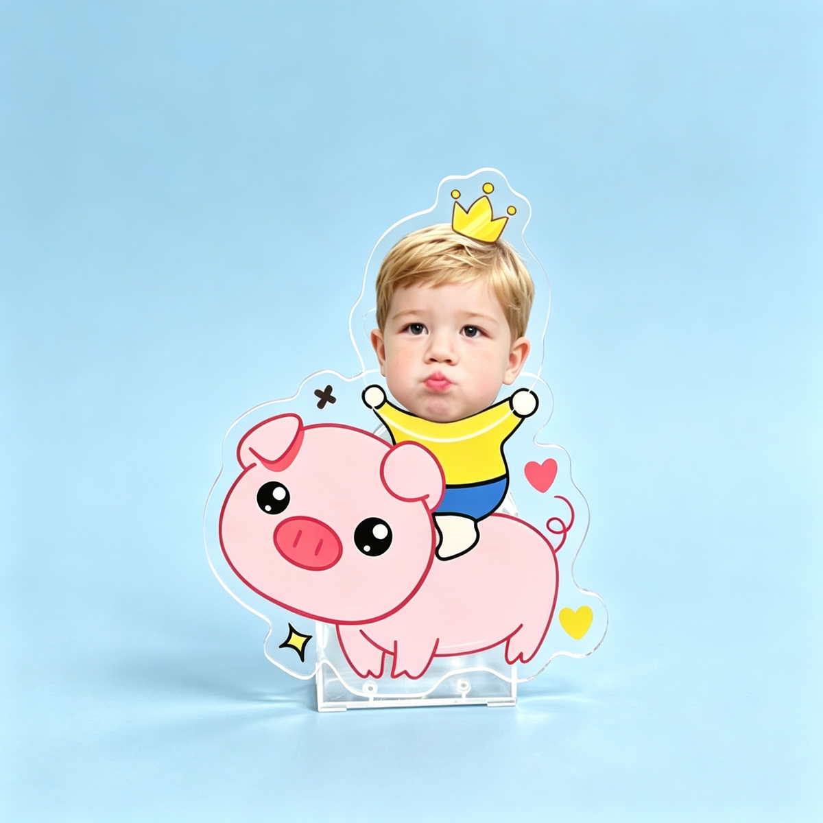 Biu Biu Custom Photo Wobble Figure — personalized acrylic standee made from your photo, girl in pink overalls with balloons