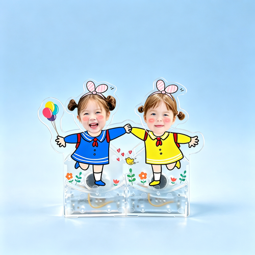 Bunny Balloon Custom Photo Wobble Figure — personalized acrylic standee made from your photo, two girls in sailor outfits