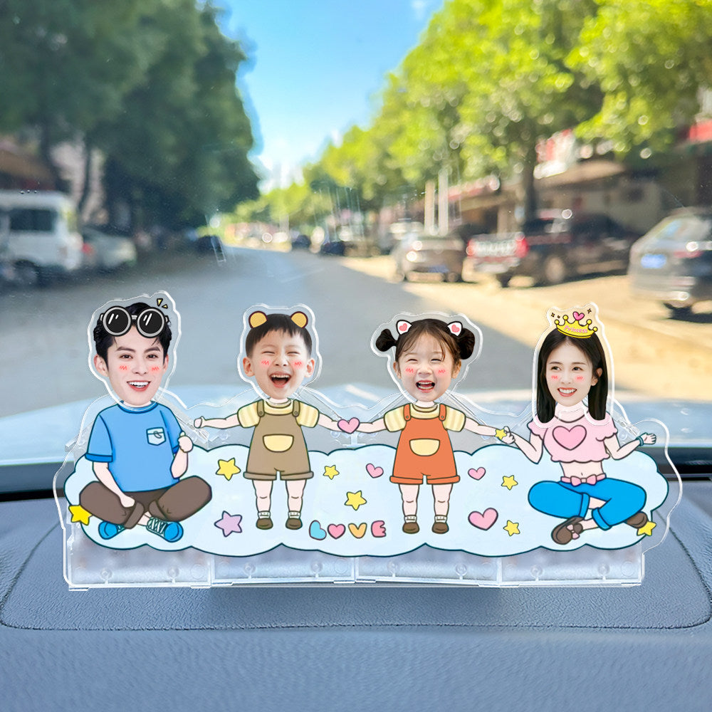Cloud Family Custom Photo Wobble Figure — personalized acrylic standee made from your photo, family of four sitting on a