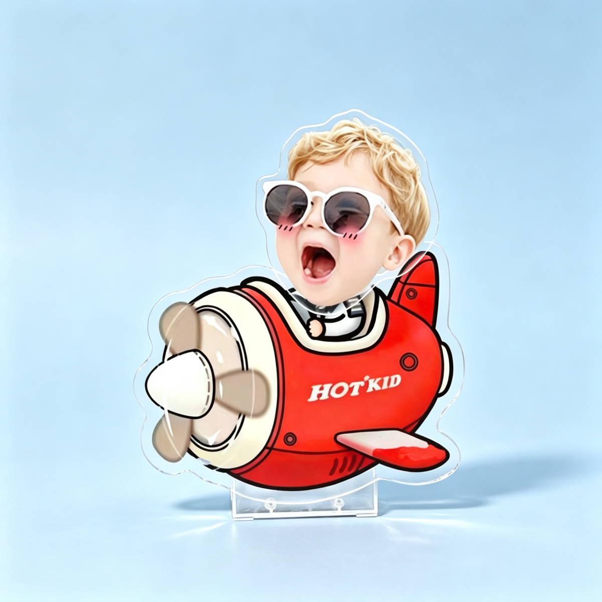Excavator II Custom Photo Wobble Figure — personalized acrylic standee made from your photo, kid operating a yellow excavator