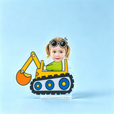 Excavator III Custom Photo Wobble Figure — personalized acrylic standee made from your photo, girl operating a yellow