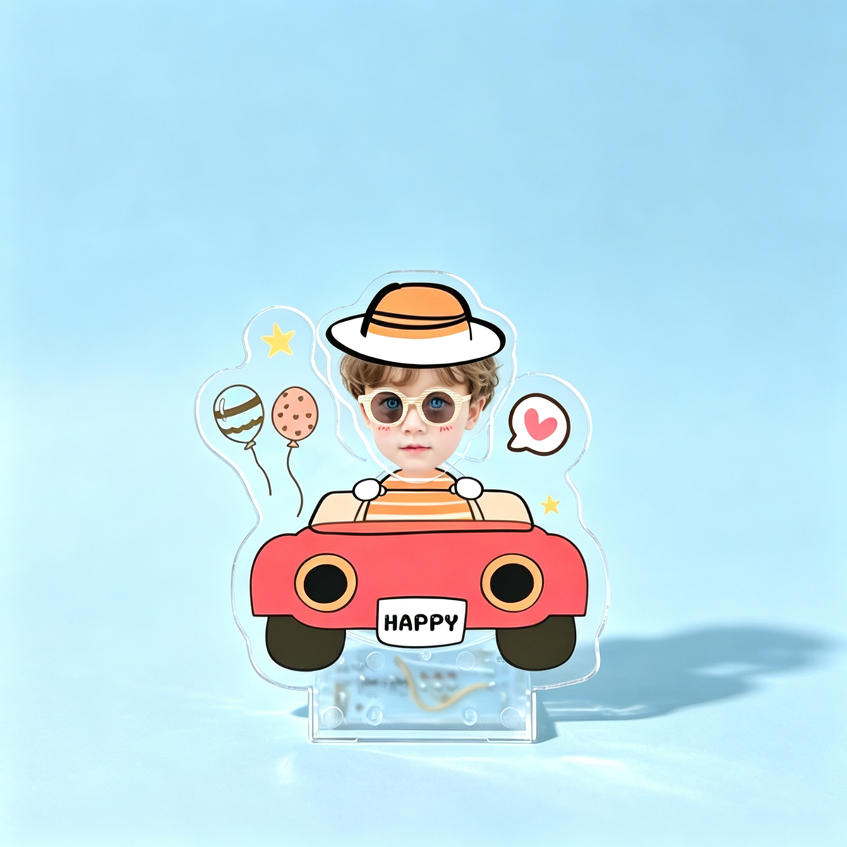 Kick Scooter Custom Photo Wobble Figure — personalized acrylic standee made from your photo, kid riding a red kick scooter