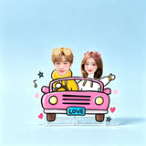 Lovebirds Custom Photo Wobble Figure — personalized acrylic standee made from your photo, couple in a pink retro love car
