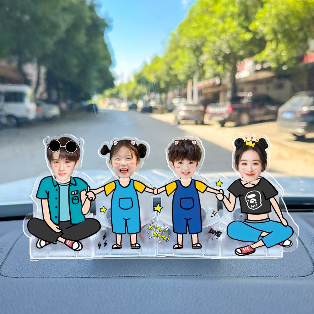 Overalls Family Custom Photo Wobble Figure — personalized acrylic standee made from your photo, family of four in matching