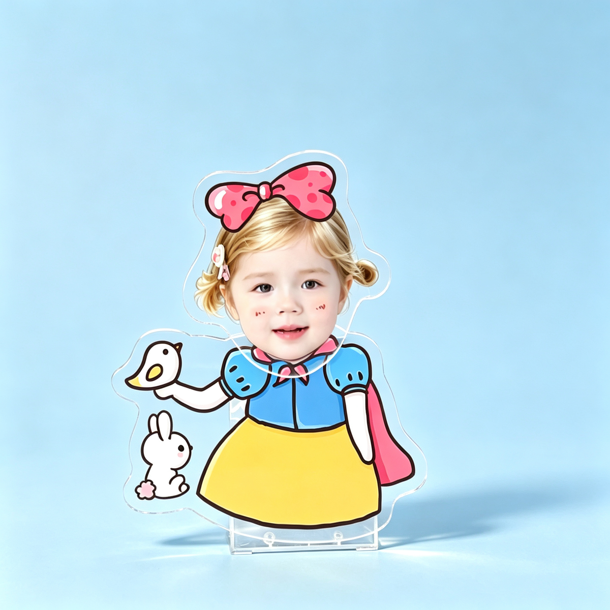 Princess Custom Photo Wobble Figure — personalized acrylic standee made from your photo, princess-style girl in a gown with a bird