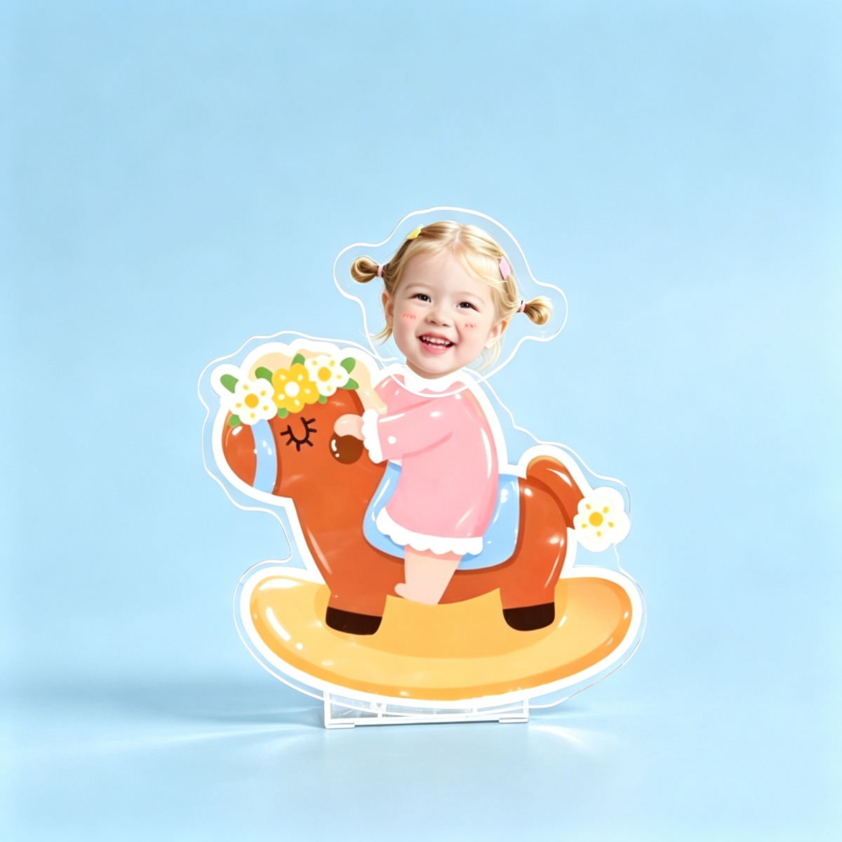 Rider Custom Photo Wobble Figure — personalized acrylic standee made from your photo, toddler riding a black sport bike