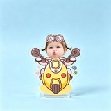 Scooter Custom Photo Wobble Figure — personalized acrylic standee made from your photo, baby riding a yellow cartoon scooter