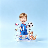 Soccer Star Custom Photo Wobble Figure — personalized acrylic standee made from your photo, soccer kid with a football and a