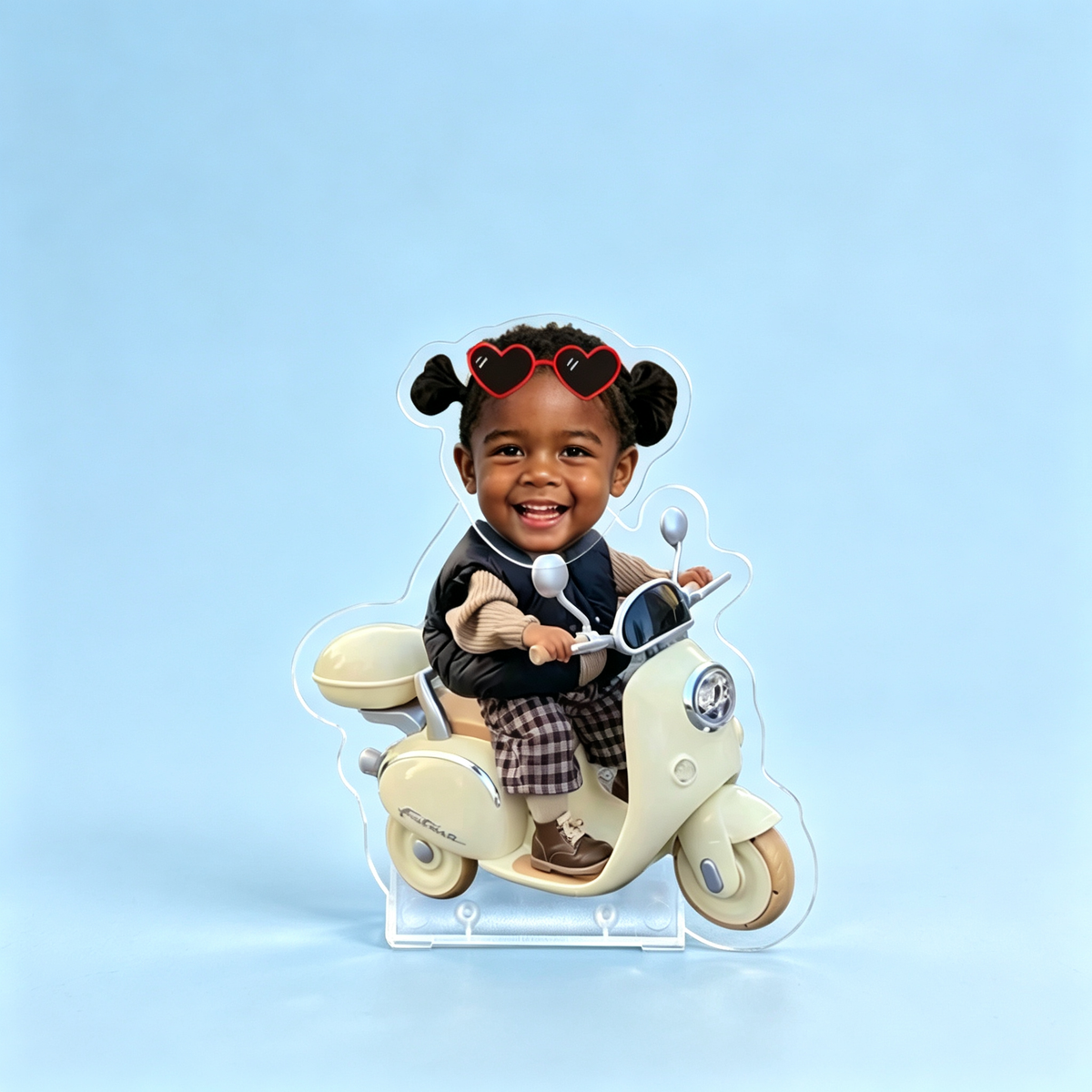 Sportbike Custom Photo Wobble Figure — personalized acrylic standee made from your photo, boy riding a black sport bike with