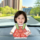Custom strawberry girl photo wobble figure — happy girl in a red strawberry dress with a piggy crossbody bag, personalized cute wobbling desk ornament
