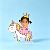 Unicorn II Custom Photo Wobble Figure — personalized acrylic standee made from your photo, princess girl with crown riding a