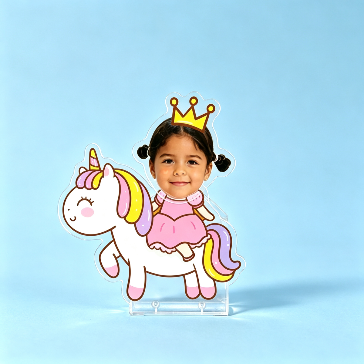 Unicorn II Custom Photo Wobble Figure — personalized acrylic standee made from your photo, princess girl with crown riding a