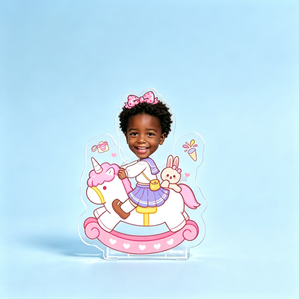 Unicorn Rocker II Custom Photo Wobble Figure — personalized acrylic standee made from your photo, girl on a pink unicorn