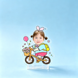 Vespa Custom Photo Wobble Figure — personalized acrylic standee made from your photo, girl riding a cream retro scooter with